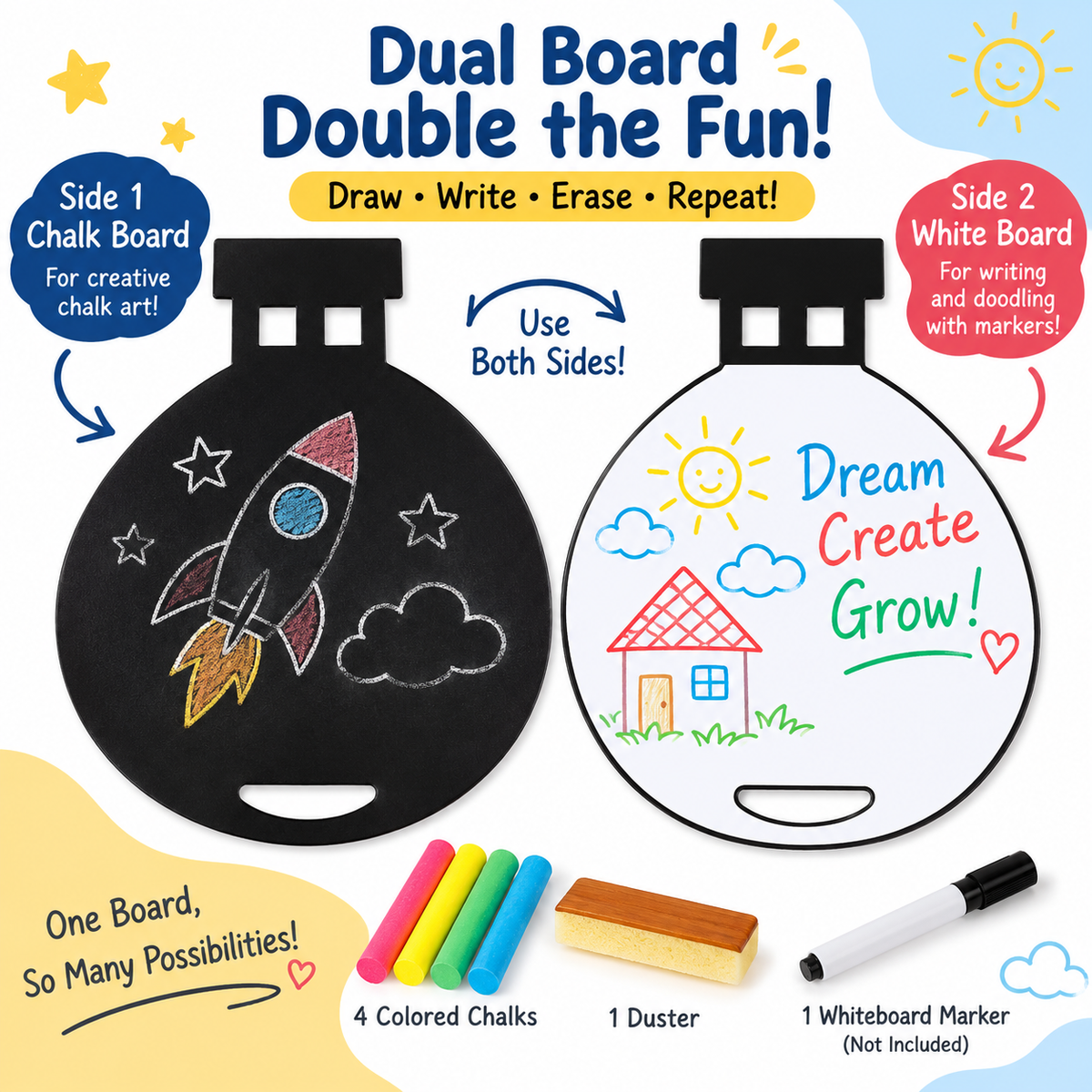 ilearnngrow Hot Air Balloon Black & White Board