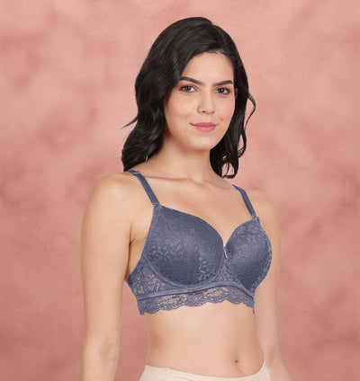 Susie 3/4th coverage Azurine Blue Lace Bottom Adjustable MultiwayDetachable Padded Wired Bra