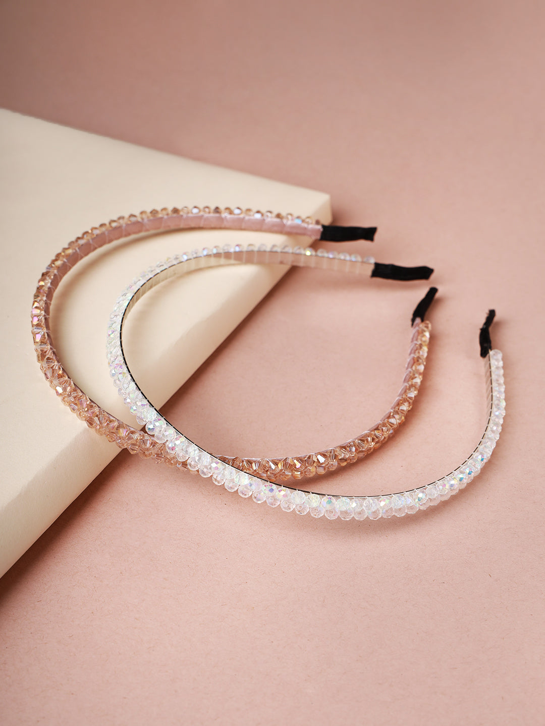 White & Gold-Toned Crystal Beaded Hairband