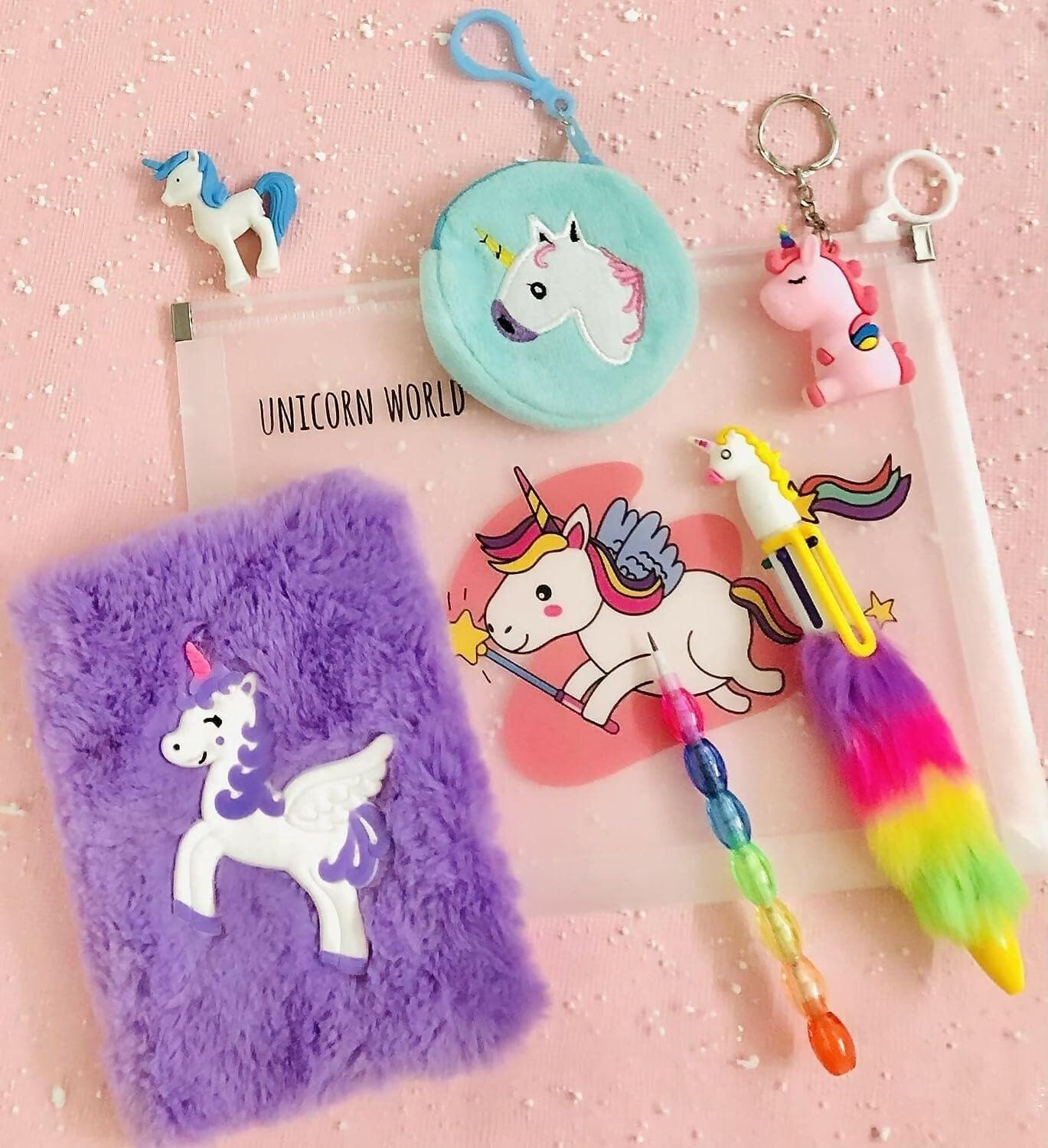 Unicorn Theme Fur Diary , Wallet , Keychain And Eraser - HalfPe