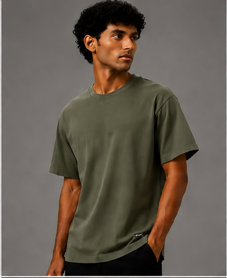 HUSTLE Men's Crew Neck Relax Fit T-Shirt – Muted Olive Green