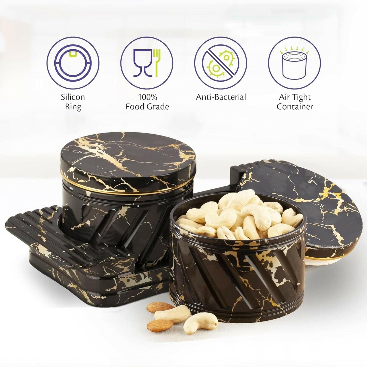 Selvel 2-Piece Black AirtightSelvel 4-Piece White Airtight Dry Fruit Container Tray Set With Lid (Polypropylene) - HalfPe