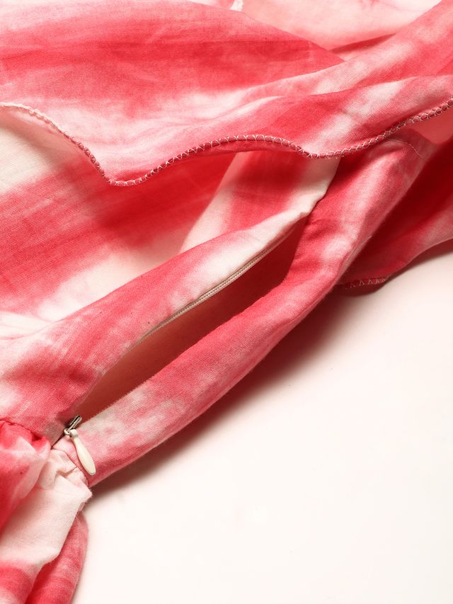 Bollywood Vogue Ready To Wear Pink Tie N Dye Ruffled Dress