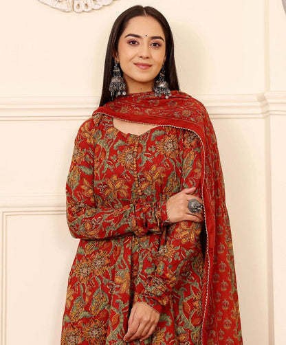 Elegant Red Floral Anarkali Suit with Dupatta Varanga