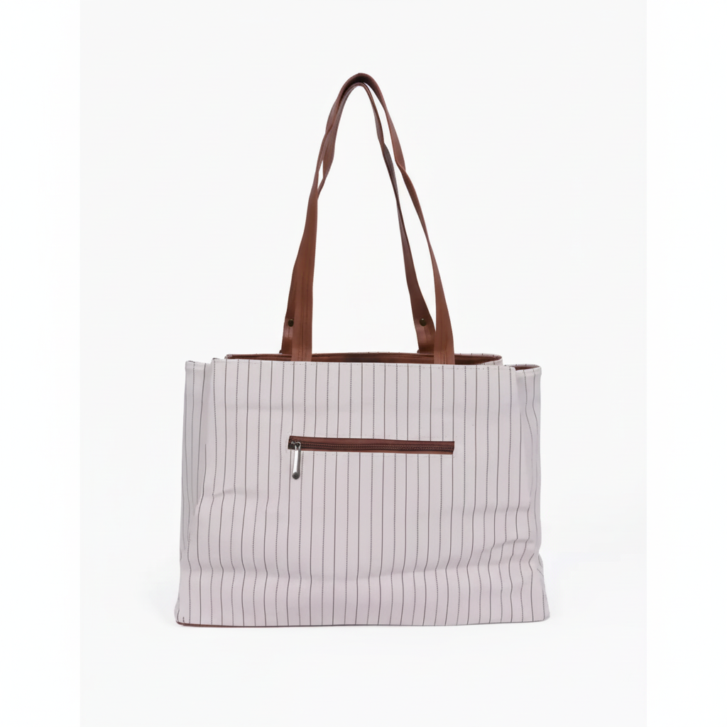 Stripe Printed Casual Hand Bag for Women - White SUPER