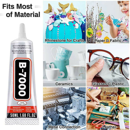 B7000 (50ML/1.68) fl.oz Multi-Purpose Glue - Strong Adhesive for Mobile Phones, Shoes, Jewelry, Clothes, Beads, Glass, Stones, Aari Work, Crafts, DIY Repairs - Bonds Fabric, Metal, Wood, and Plastic (Pack of 2)