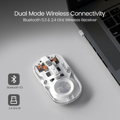 Portronics Toad 8 Ambidextrous Optical Mouse Transparent, Rechargeable, Silent (2.4GHz Wireless, Bluetooth, White)