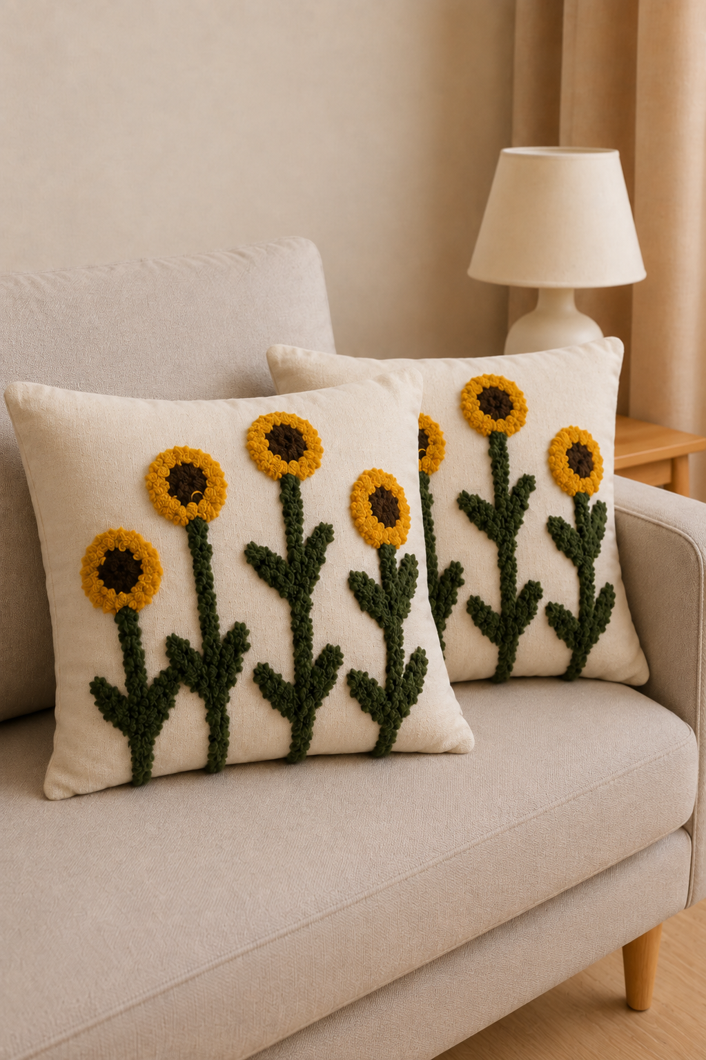 Tufted Cotton Cushion Cover 16x16 Inches Set Of 2 – White | Soft Decorative Sofa Pillow Cover with Hidden Zipper