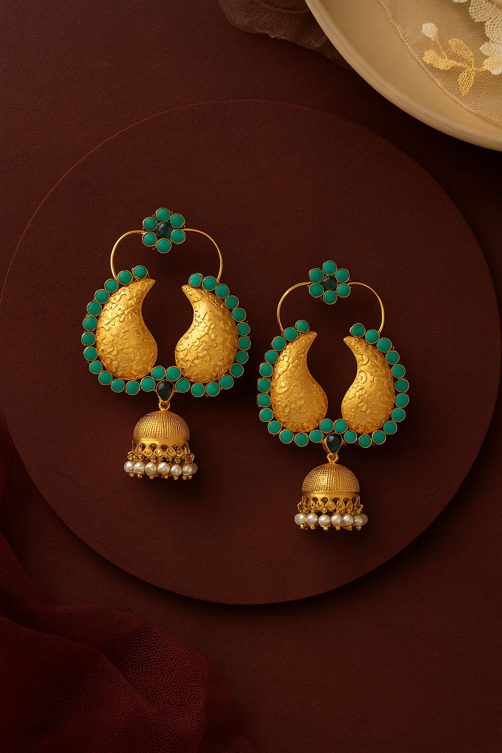 22K Gold Plated Turquoise Jhumki Dangler Earrings