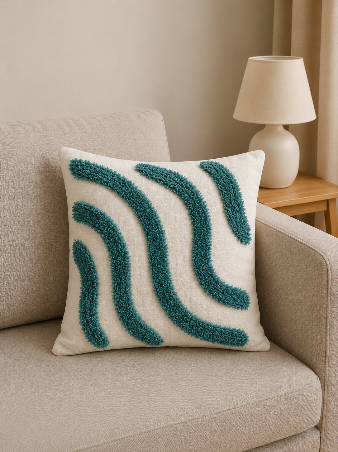 Tufted Cotton Cushion Cover 16x16 Inches Set Of 2 – Blue | Soft Decorative Sofa Pillow Cover with Hidden Zipper