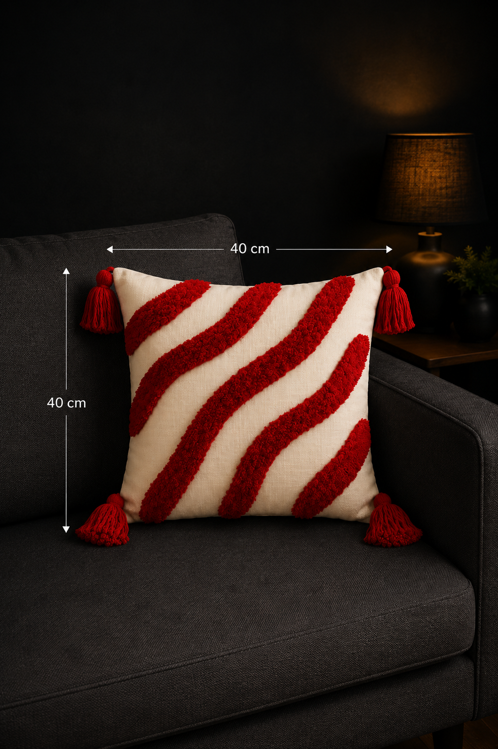 Tufted Cotton Cushion Cover 16x16 Inches Set Of 2 – Red | Soft Decorative Sofa Pillow Cover with Hidden Zipper