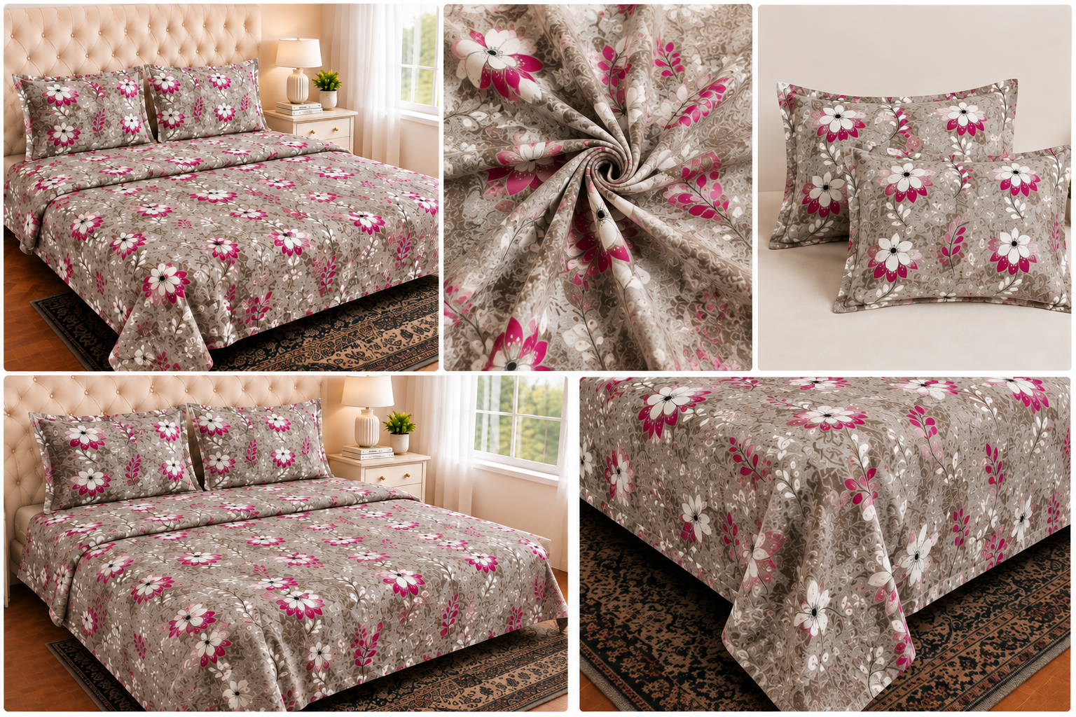 Dream Living Royal Floral Print Double Bedsheet Set – 220 × 240 cm