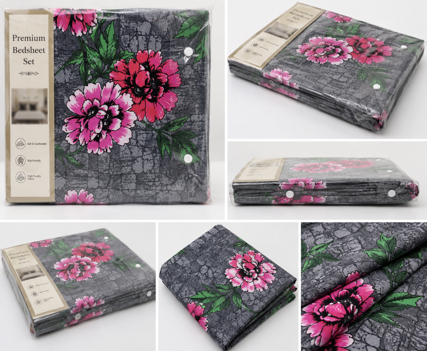 Royal Double Bedsheet Set, Double Bed Bedsheet with 2 Pillow Covers, 220 x 240 cm Bedsheet Set