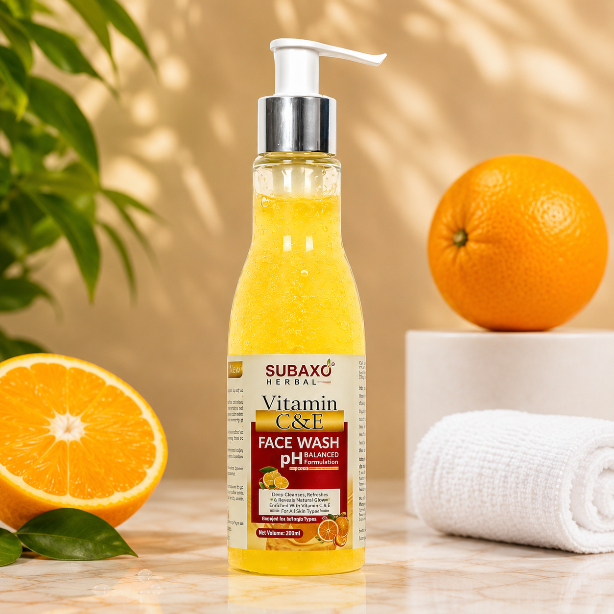 SUBAXO Herbal Vitamin C Face Wash, Reduces Pigmentation & Dark Spots, Skin Brightening , Glowing Skin Facewash For Women & Men, Herbal Face Wash (200ml)
