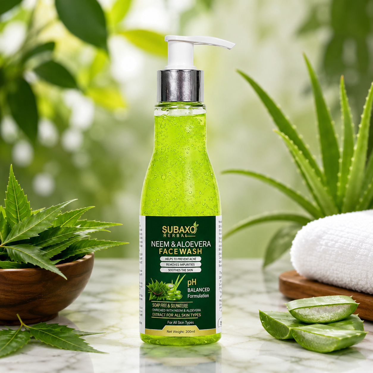 SUBAXO Herbs Neem & Aloevera Face Wash Anti Pollution Herbal Face Wash Neem Face Wash For Women & Men-200ml