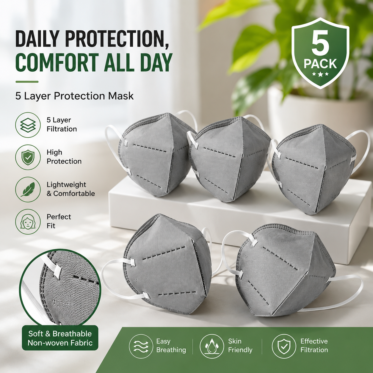 Sante N-95 5 Mask - Grey