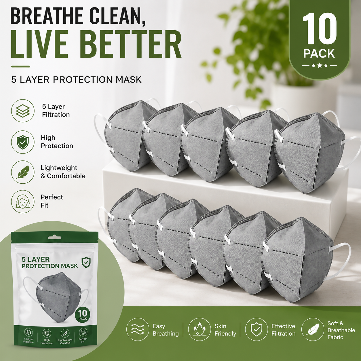 Sante N-95 10 Mask - Grey