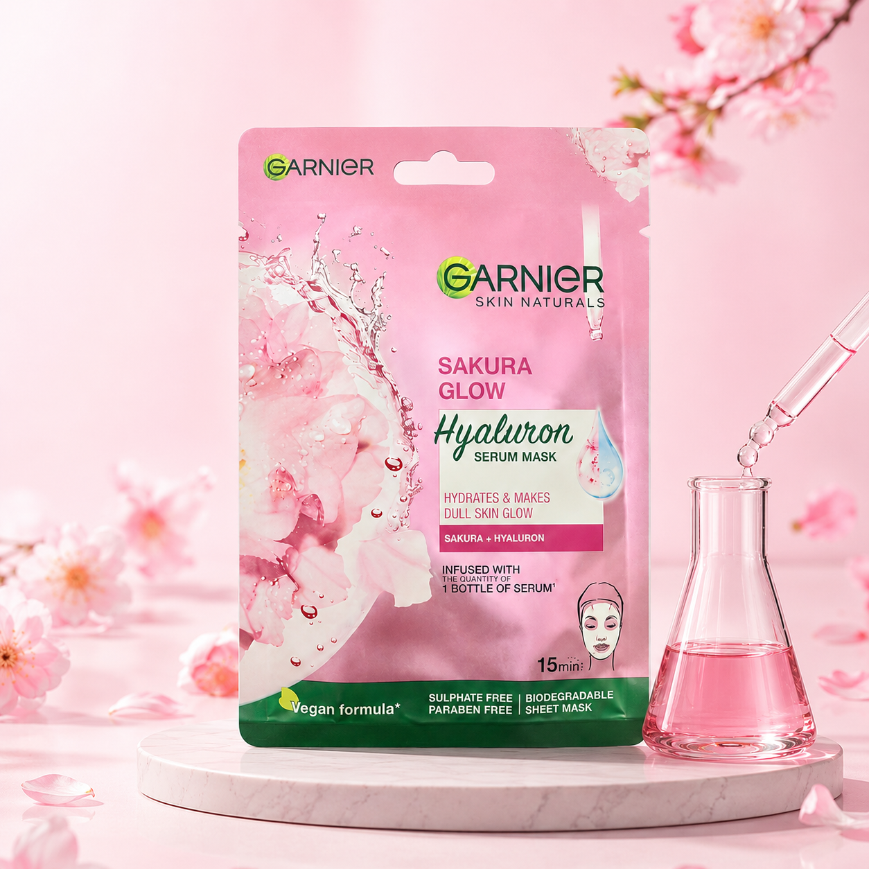 Garnier Sakura Glow Serum Mask, 28 gm each (Pack of 4)