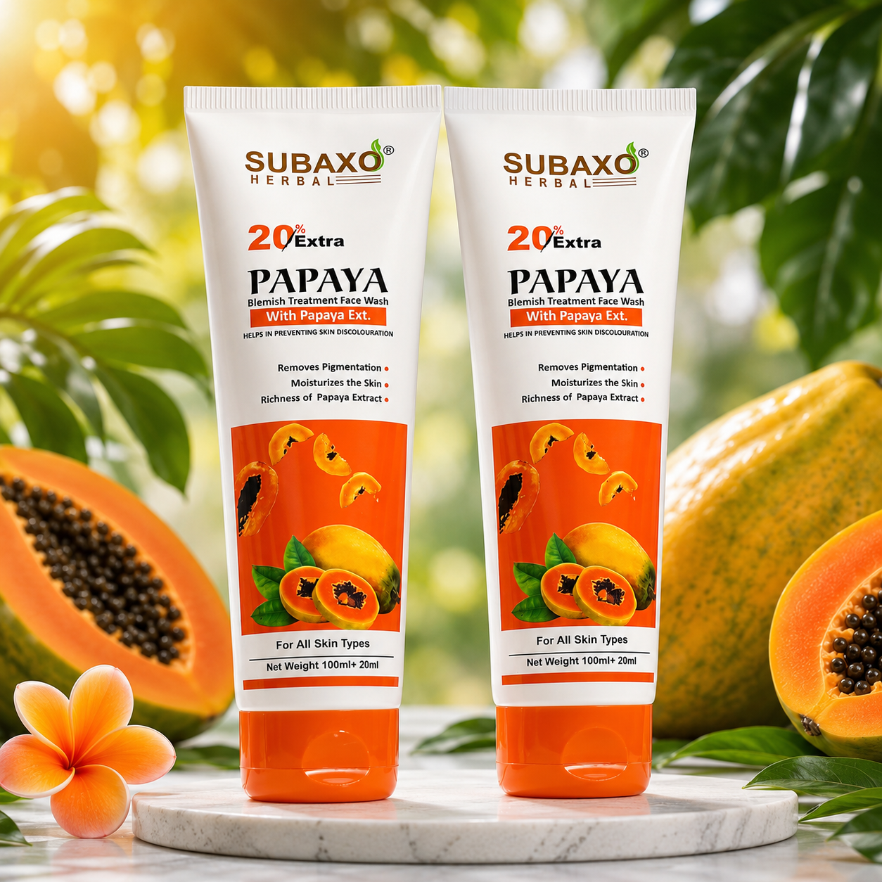 SUBAXO Papaya Face Wash| Herbal Face Wash | Remove Pigmentation | Oil Control| Skin Glowing Facewash (120ml x 2, Pack Of 2)