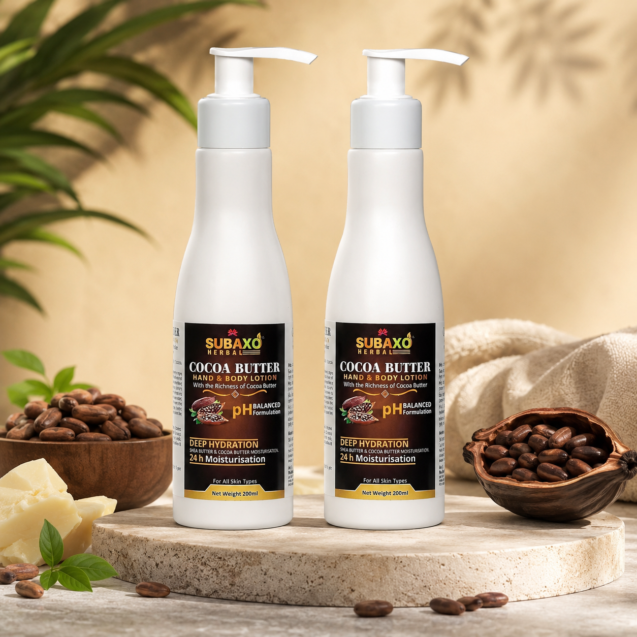 SUBAXO Cocoa Butter Herbal Body Lotion Duo (2x200ml,Pack Of 2)