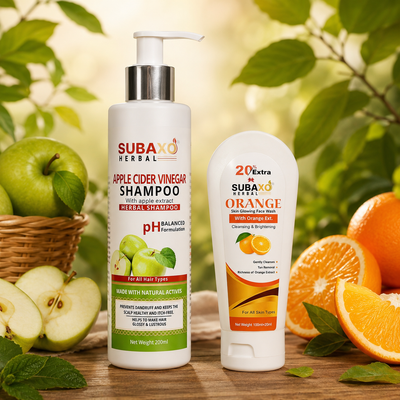 Subaxo Herbal Apple Cider Vinegar Shampoo, Hair Fall Control Shampoo (200 ml) and Orange Herbal Face Wash(120 ml) Combo