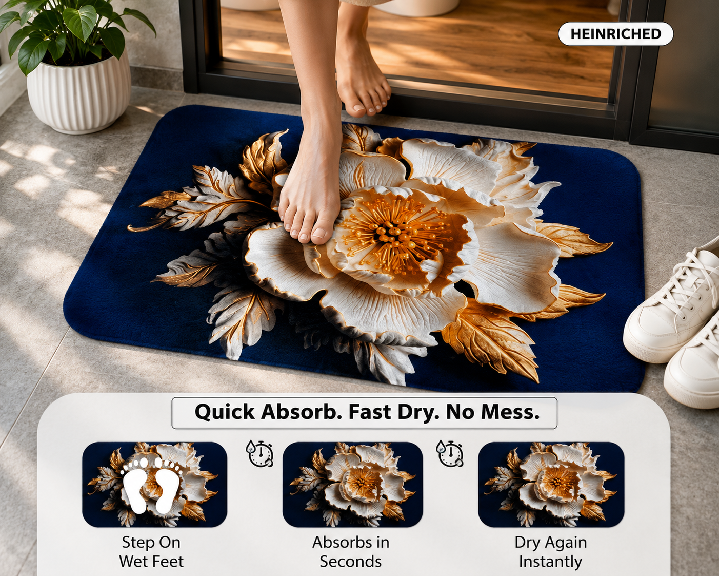 7D Multipurpose Mat – Design 7 | Non-Slip Absorbent Microfiber Rug | 36x56 cm