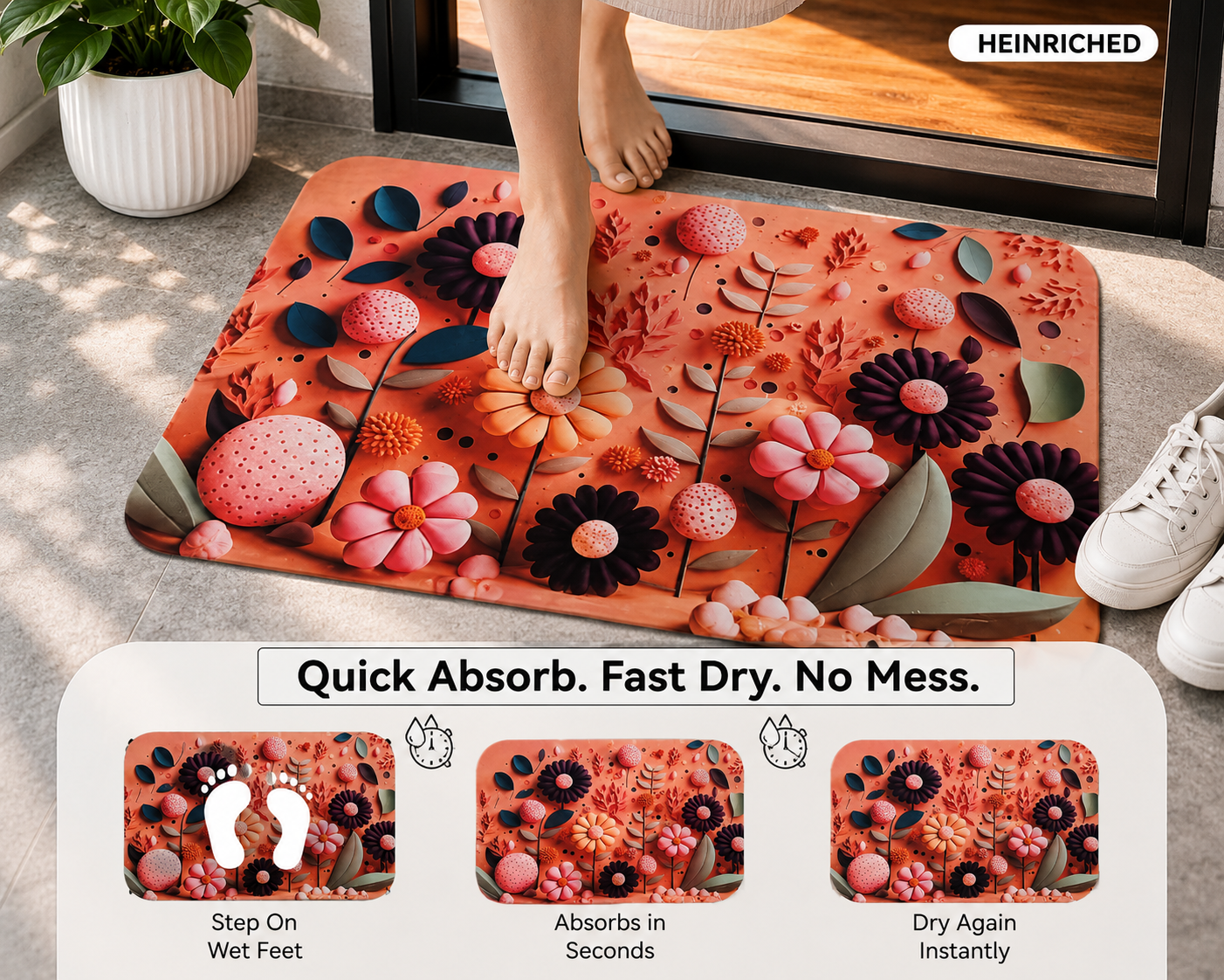 7D Multipurpose Mat – Design 8 | Non-Slip Absorbent Microfiber Rug | 36x56 cm