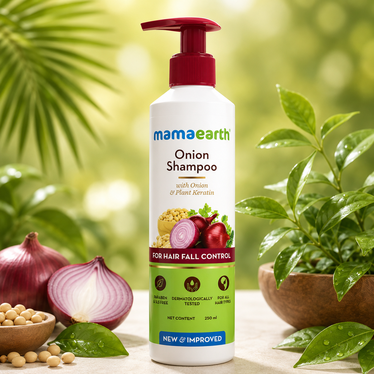 Mamaearth Onion Hair Fall Shampoo for Hair Growth & Hair Fall Control, with Onion Oil & Plant Keratin 250ml
