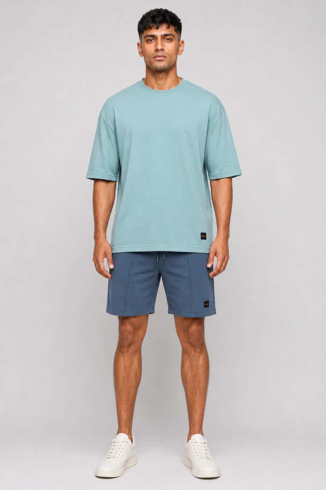 HUSTLE Men's Crew Neck Oversized Tees - Dull Blue