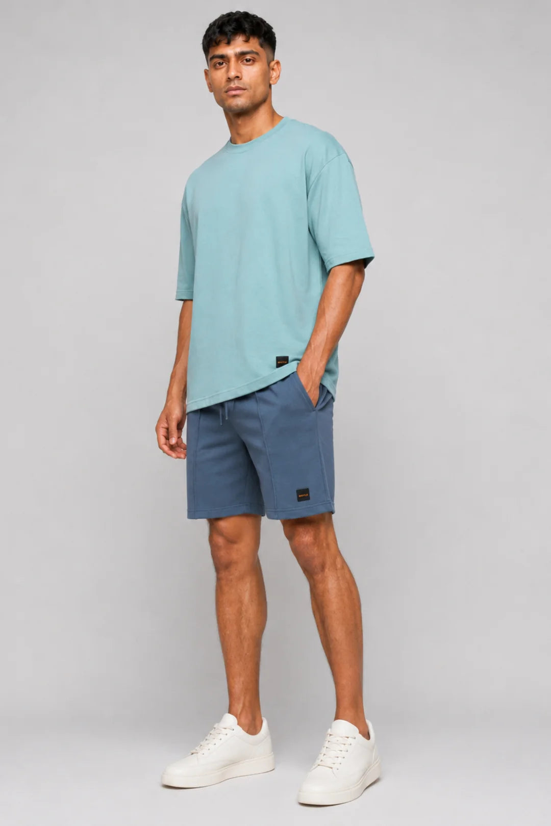 HUSTLE Men's Crew Neck Oversized Tees - Dull Blue