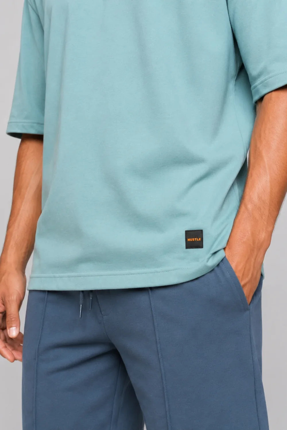 HUSTLE Men's Crew Neck Relax Fit Tees - Dull Blue