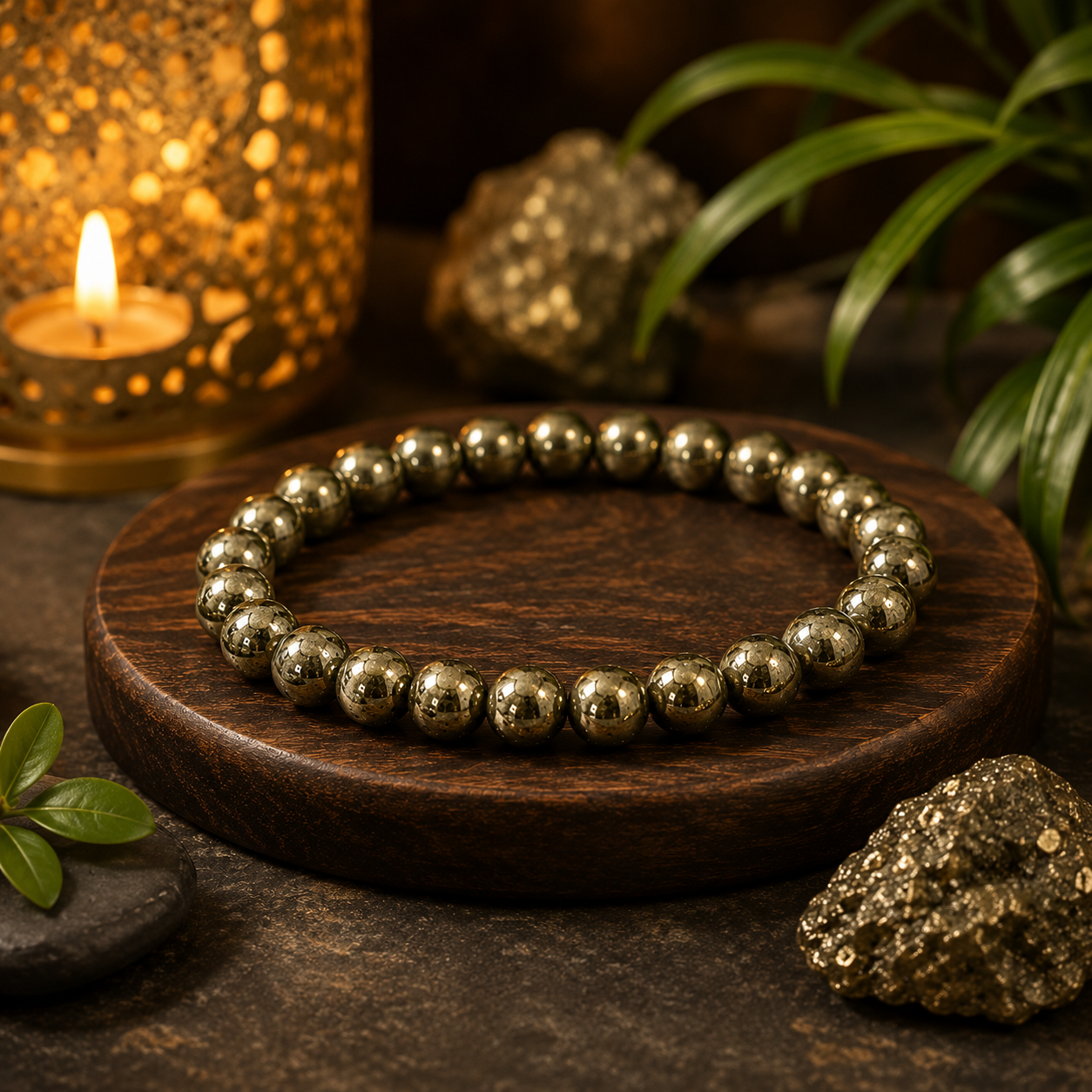 Natural Pyrite Stone Energy Bracelet for Wealth, Protection & Positive Energy – Stretchable Crystal Beaded Bracelet for Men & Women