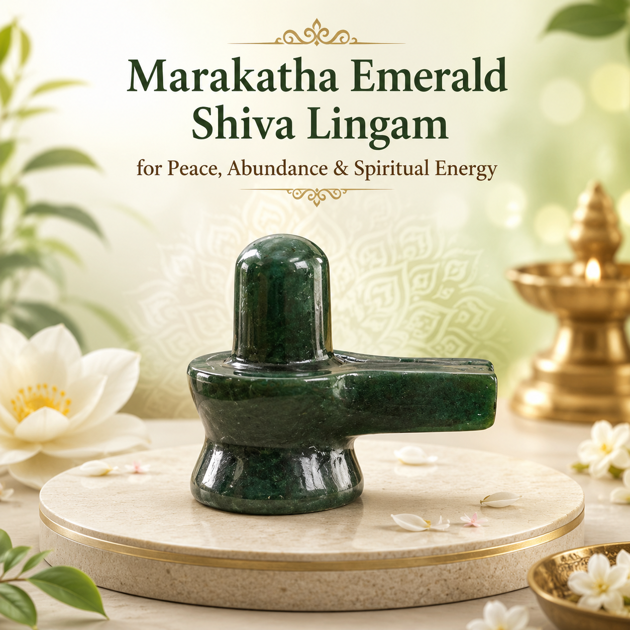 Marakatha Emerald Shiva Lingam for Peace, Abundance & Spiritual Energy