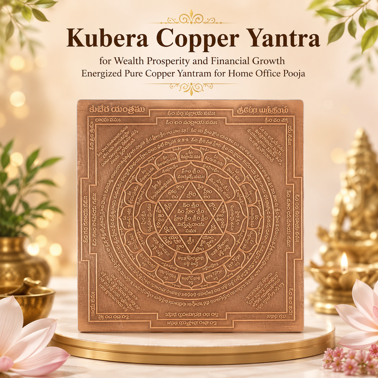 Kubera Copper Yantra for Wealth Prosperity and Financial Growth Energized Pure Copper Yantram for Home Office Pooja
