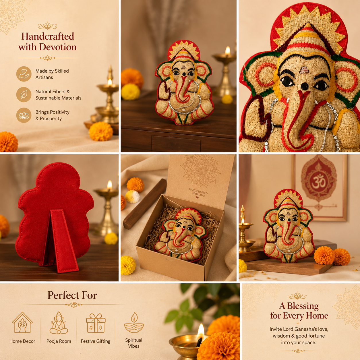 Ottiveru Ganapati Handmade Ganesha Wall Hanging Idol for Pooja and Gifting