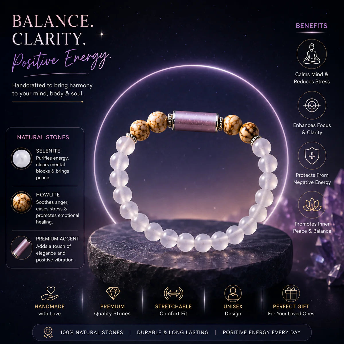Libra Rashi Bracelet (Tula Rashi-తులా రాశి)– Semi Precious Gemstone Beaded Bracelet for Energy, Strength & Positivity
