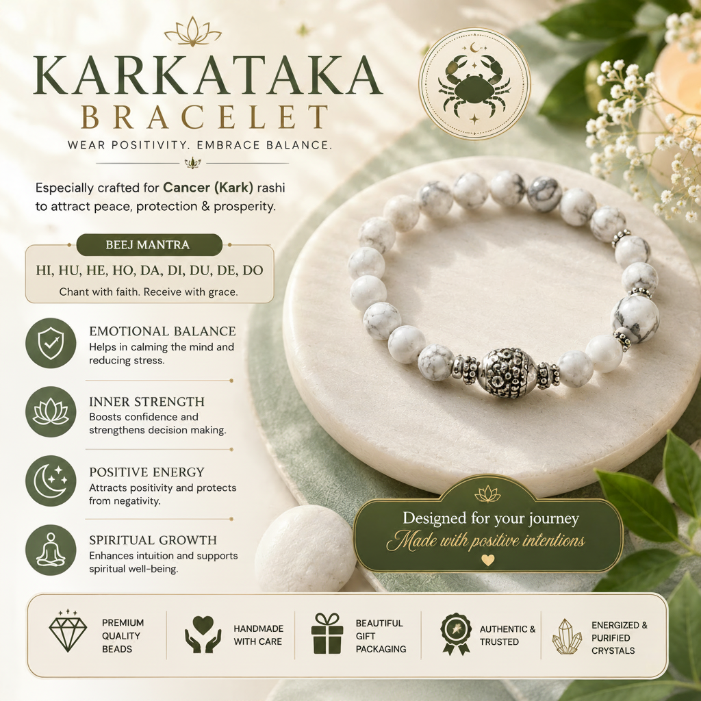 CancerRashi Bracelet (Karkataka Rashi-కర్కాటక రాశి)– Semi Precious Gemstone Beaded Bracelet for Energy, Strength & Positivity