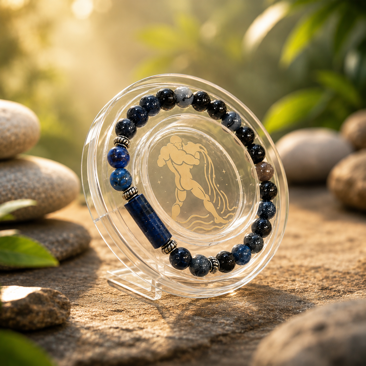 Aquarius Rashi Bracelet (Kumbh Rashi-కుంభ రాశి)– Semi Precious Gemstone Beaded Bracelet for Energy, Strength & Positivity