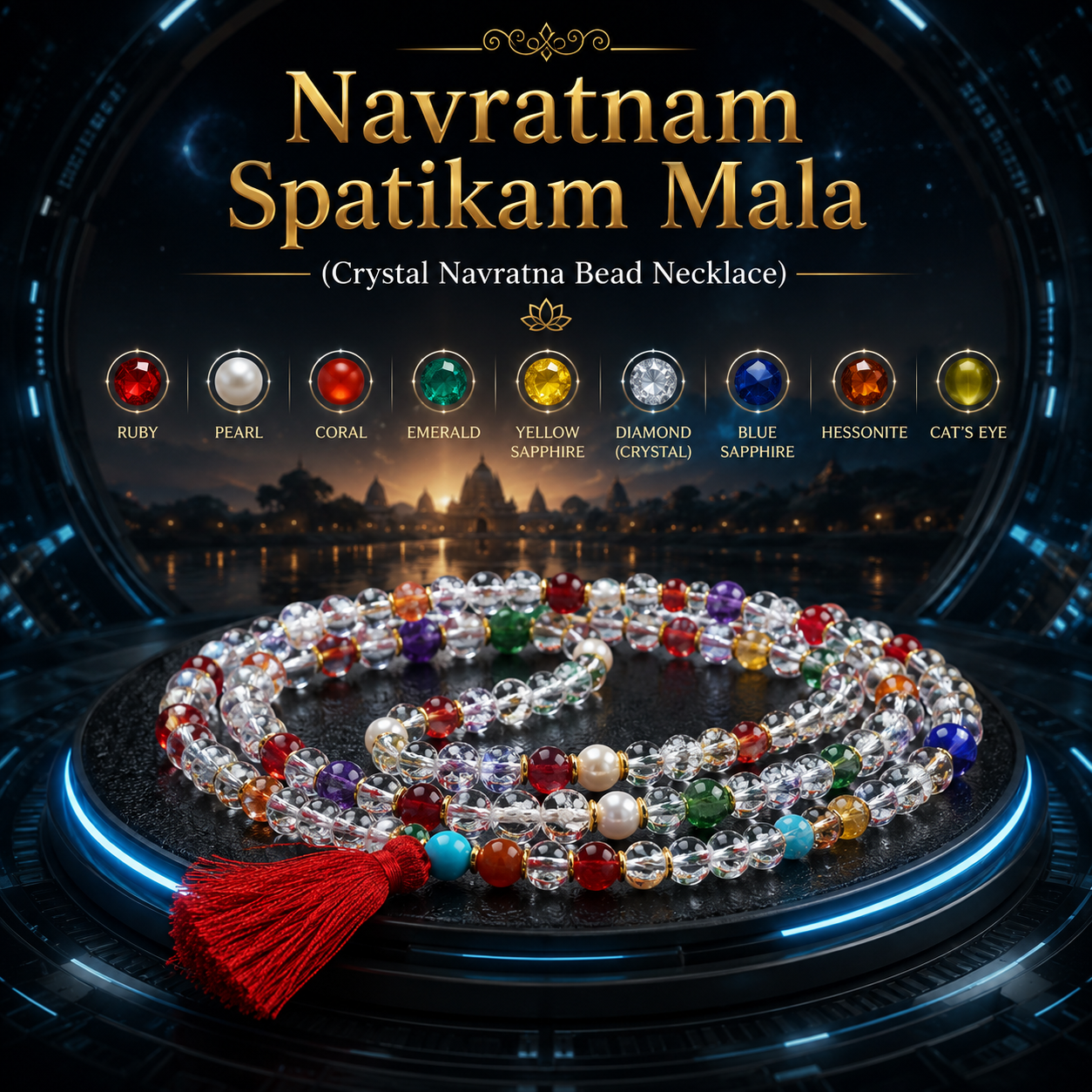 Navratnam Spatikam Mala (Crystal Navratna Bead Necklace)