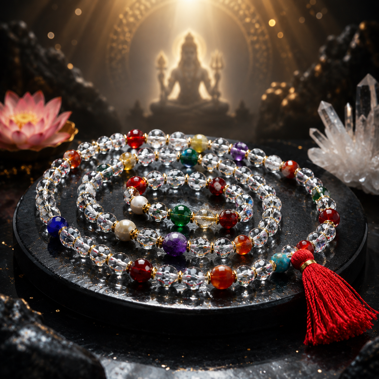 Navratnam Spatikam Mala (Crystal Navratna Bead Necklace)