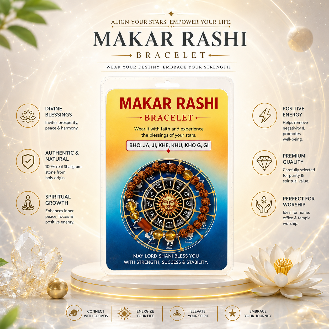 Capricorn Rashi Rudraksha Bracelet- (Makara Rashi-మకర రాశి) – Focus, Strength & Protective Energy Band