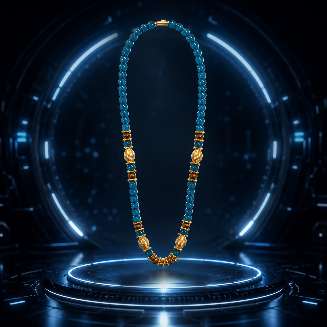 Designer Glass Beads Mala with Lakshmi Pendant
