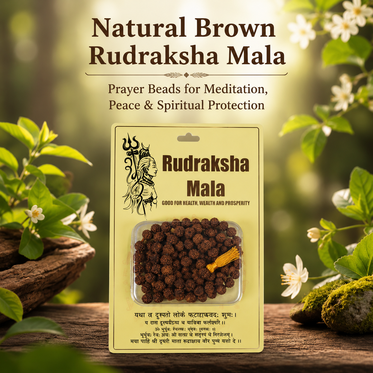 Natural Brown Rudraksha Mala – Prayer Beads for Meditation, Peace & Spiritual Protection