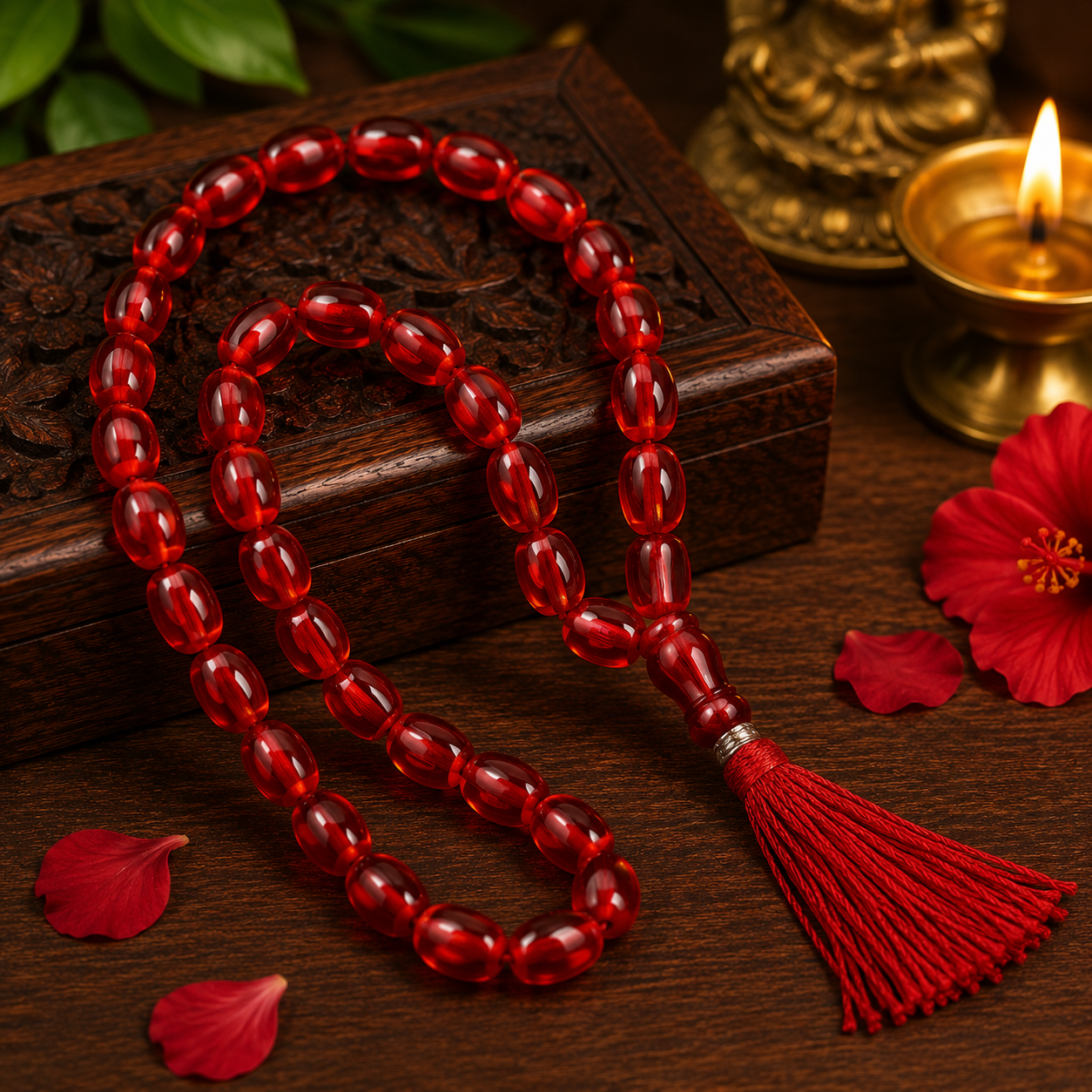 Red Kerwa Mala 33 Beads – Short Traditional Beaded Necklace for Prayer & Daily Wear