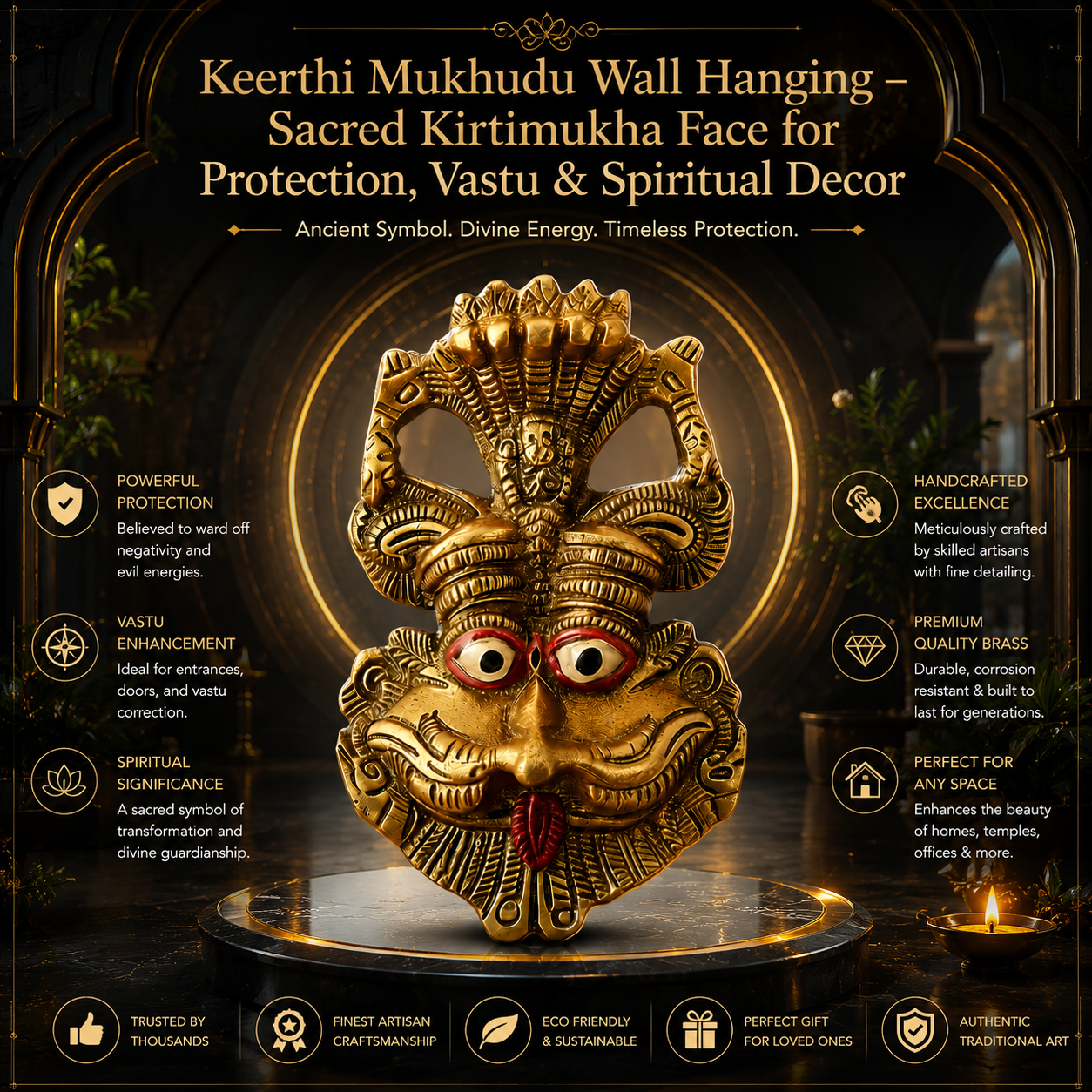 Keerthi Mukhudu Wall Hanging – Sacred Kirtimukha Face for Protection, Vastu & Spiritual Decor