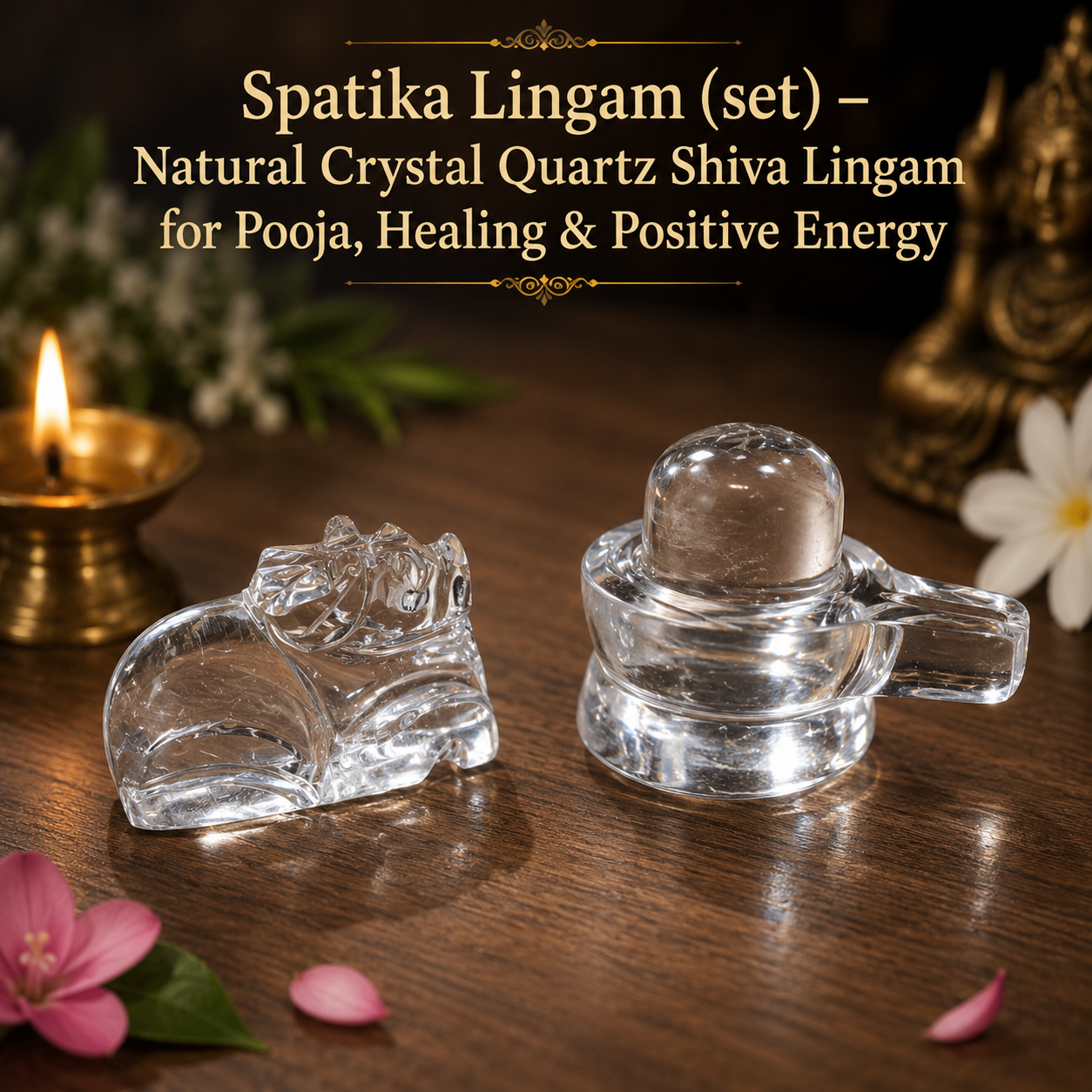 Spatika Lingam (set) – Natural Crystal Quartz Shiva Lingam for Pooja, Healing & Positive Energy
