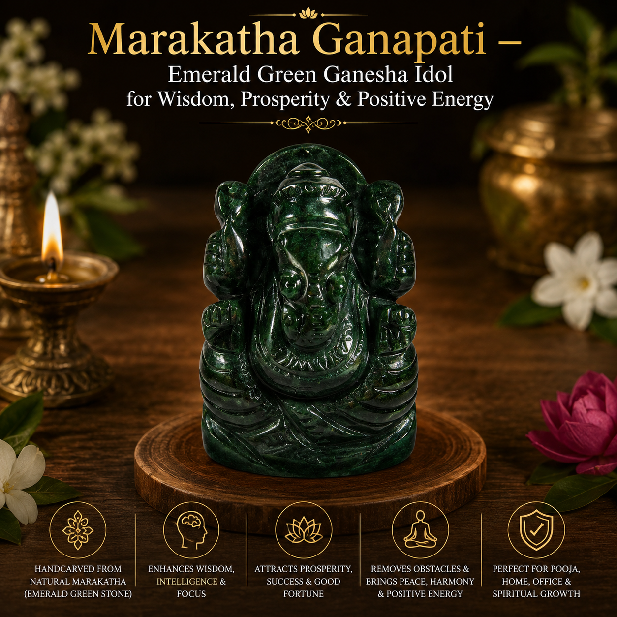 Marakatha Ganapati – Emerald Green Ganesha Idol for Wisdom, Prosperity & Positive Energy