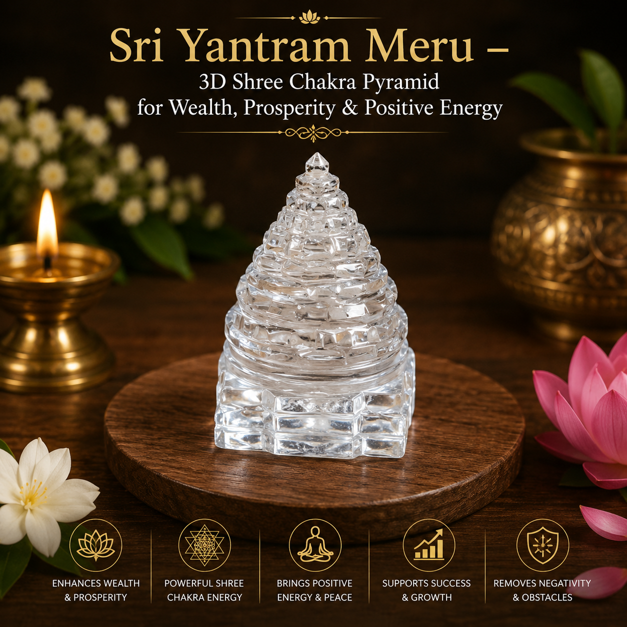 Sri Yantram Meru – 3D Shree Chakra Pyramid for Wealth, Prosperity & Positive Energy