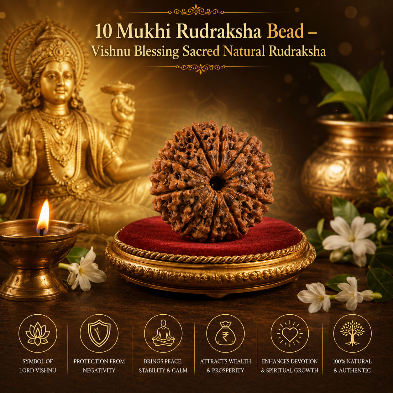 10 Mukhi Rudraksha Bead – Vishnu Blessing Sacred Natural Rudraksha