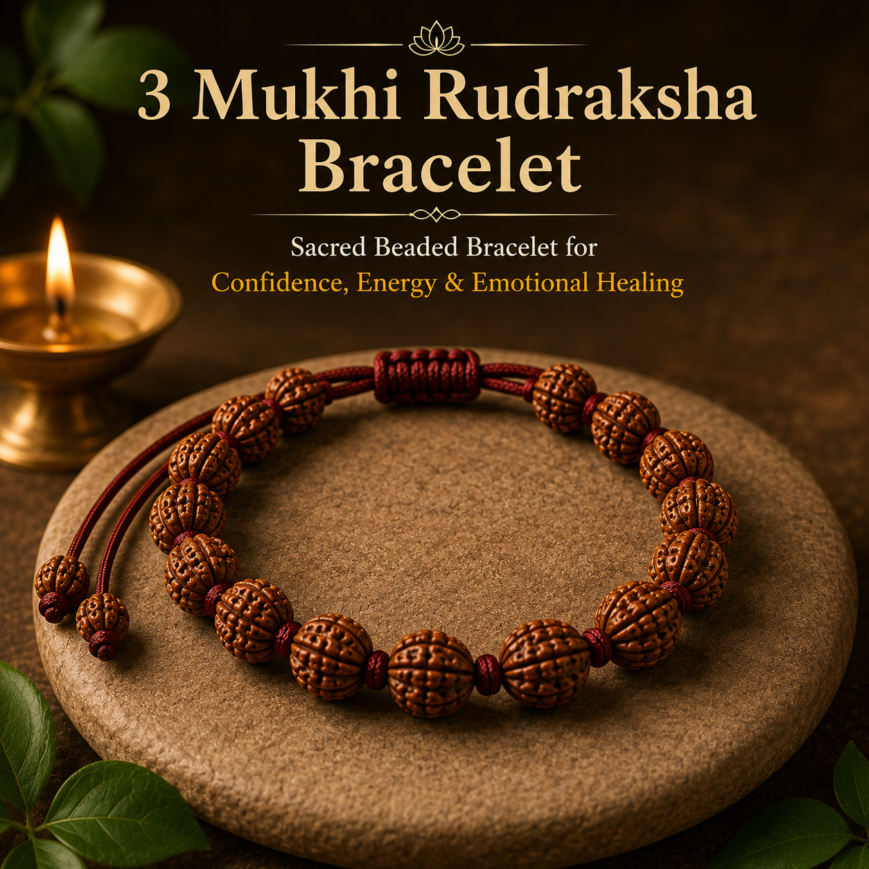 3 Mukhi Rudraksha Bracelet – Sacred Beaded Bracelet for Confidence, Energy & Emotional Healing